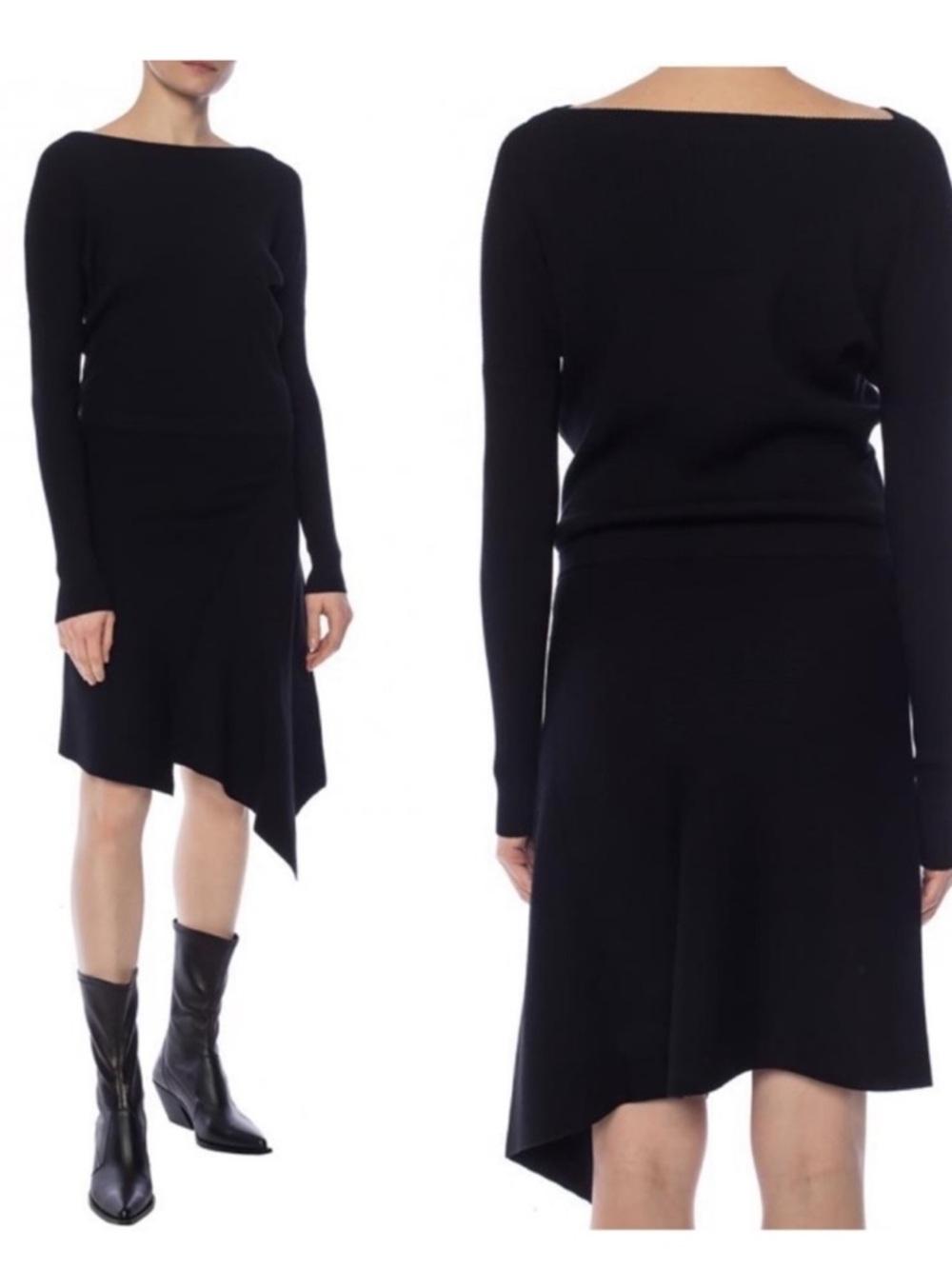 AllSaints Suke Dress Sweater Ribbed Black Long-Sleeve Asymmetrical New